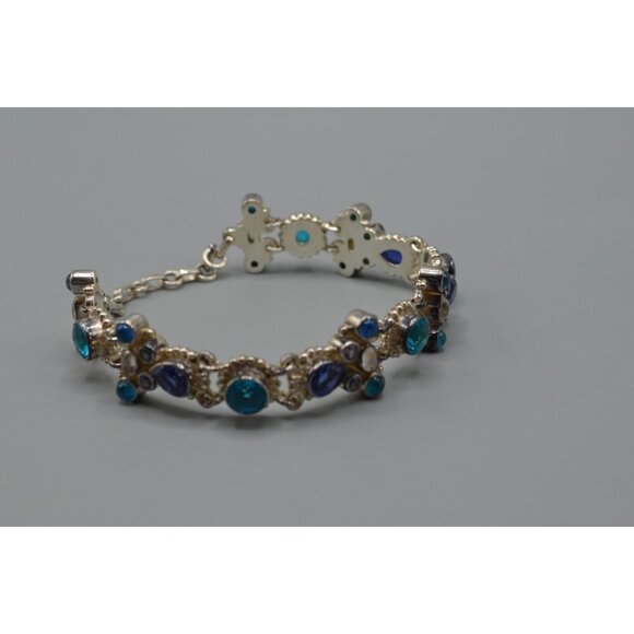 Sajen Blue Topaz Stone & Sterling Silver Link Chain Bracelet 925 Stamp 35.71g 9" - Picture 2 of 12